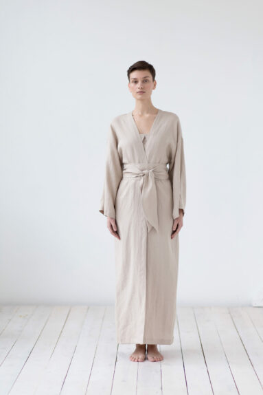 Linen Maxi bathrobe with wide waist belt | Bathrobes | Sustainable clothing | ManInTheStudio