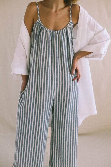 Strap linen jumpsuit in stripes | Jumpsuits | Sustainable clothing | ManInTheStudio