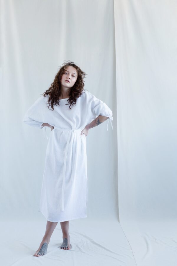 White linen summer tie belt dress | Dress | Sustainable clothing | ManInTheStudio