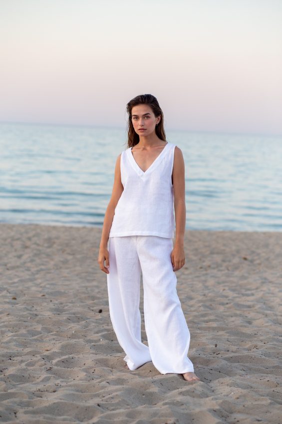 WHITE LINEN TROUSERS AND TOP SET