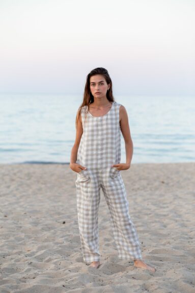 Linen sleeveless relaxed fit jumpsuit in checks | Jumpsuits | Sustainable clothing | ManInTheStudio
