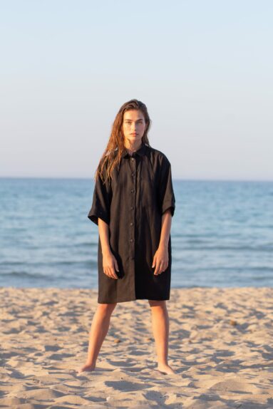Black linen oversized shirt dress | Shirts | Sustainable clothing | ManInTheStudio