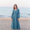 Linen long sleeve wrap dress - Image 2
