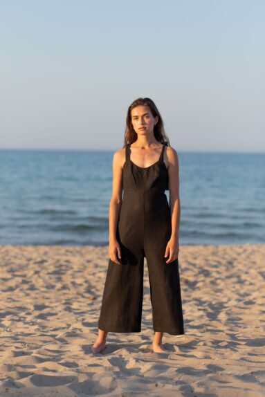 Black linen tie strap summer jumpsuit | Jumpsuits | Sustainable clothing | ManInTheStudio