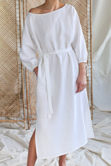 White linen long sleeve dress with ties | Dress | Sustainable clothing | ManInTheStudio