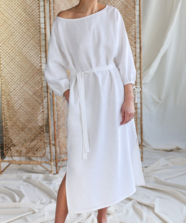 White linen long sleeve dress with ties | Dress | Sustainable clothing | ManInTheStudio