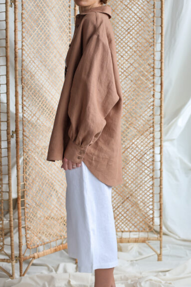Long voluminous sleeve oversized shirt in hazel linen​ | Shirts | Sustainable clothing | ManInTheStudi