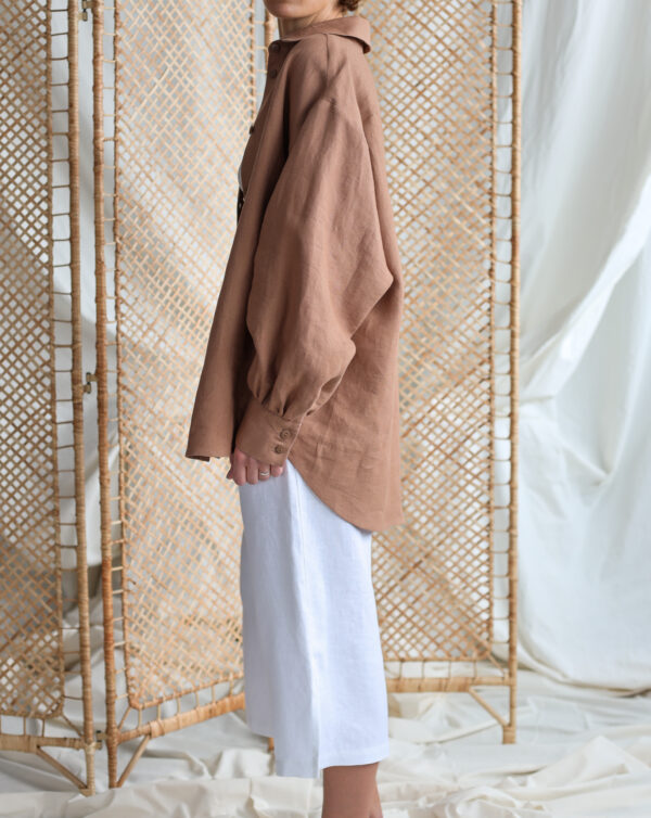 Long voluminous sleeve oversized shirt in hazel linen​ | Shirts | Sustainable clothing | ManInTheStudi
