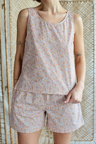 Floral sleeveless blouse and relaxed shorts two piece summer set​ | Set | Sustainable clothing | ManInTheStudio