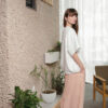 Midi elasticated waist linen skirt with ties