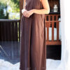 Origami Maxi length linen dress in dark brown - Image 3