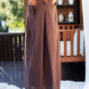 Origami Maxi length linen dress in dark brown - Image 4