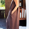 Origami Maxi length linen dress in dark brown - Image 5
