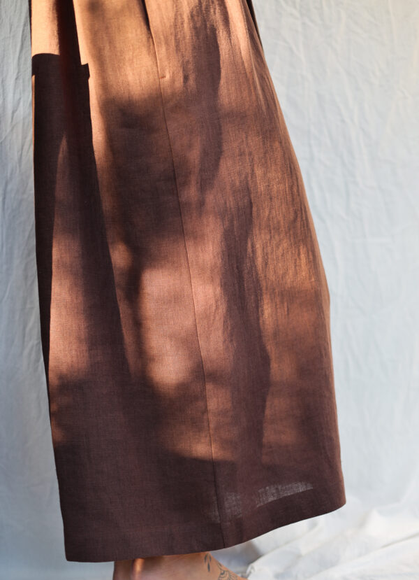 Origami Maxi length linen dress in dark brown - Image 7