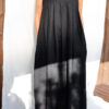 Black linen sleeveless pleated maxi linen dress - Image 2