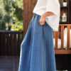 Maxi striped linen elasticated waist skirt
