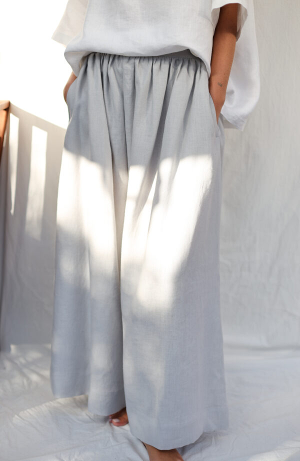 Maxi light grey linen elasticated waist skirt - Image 2