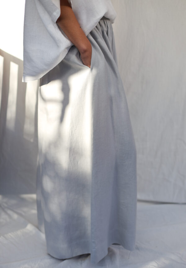 Maxi light grey linen elasticated waist skirt - Image 3