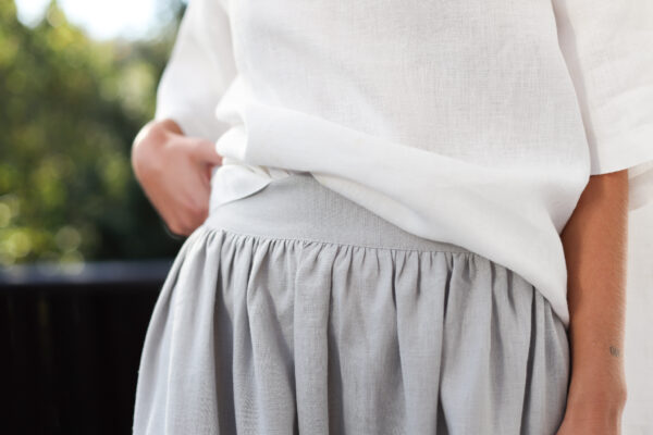 Maxi light grey linen elasticated waist skirt - Image 4