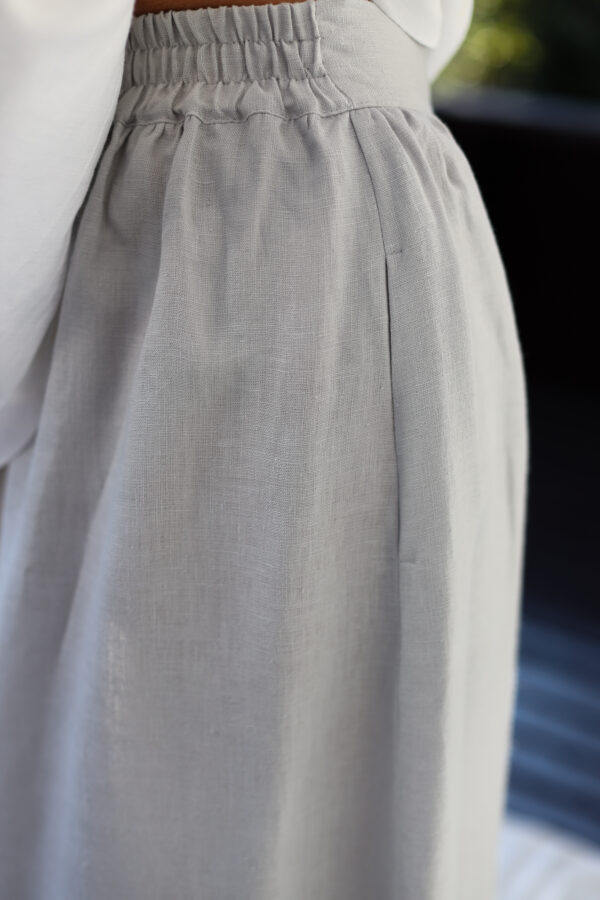 Maxi light grey linen elasticated waist skirt - Image 7